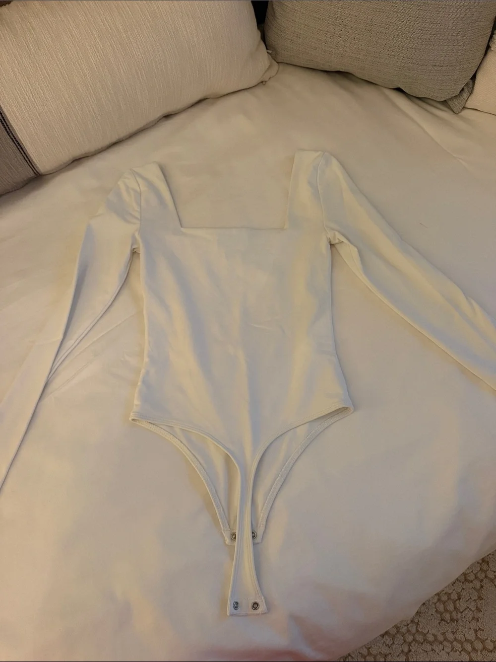 Babaton White Long Sleeve Square Neck Bodysuit